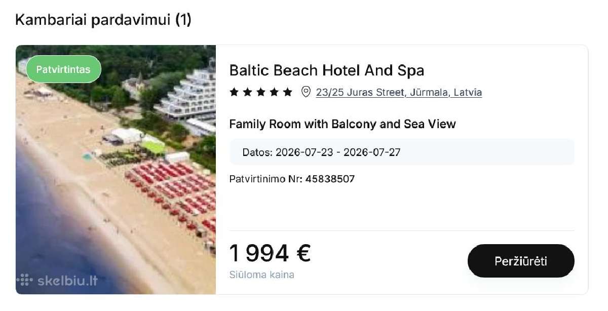 Parduodu rezervaciją Jūrmaloje, Latvijoje