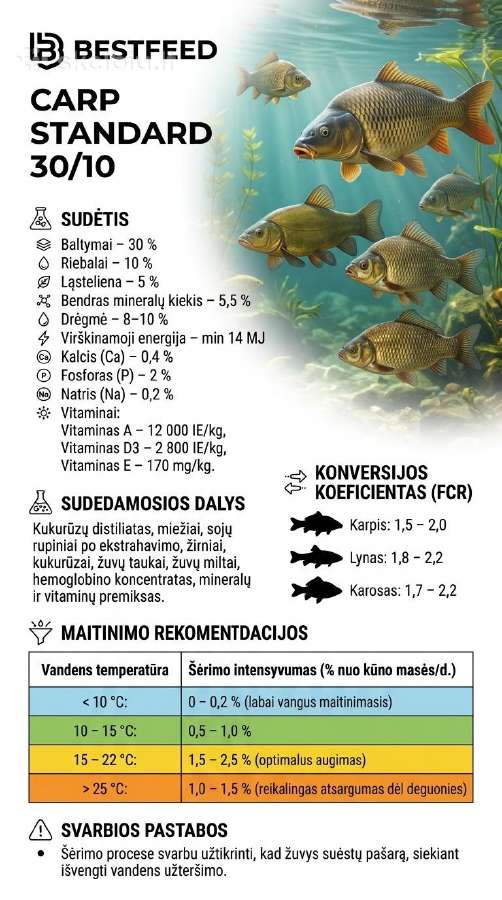Pašarai žuvims - karpinėms, upėtakiams, eršketams