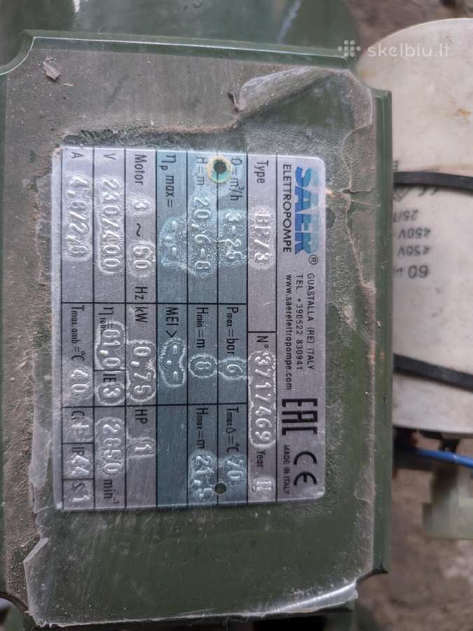 Vandens siurblys Saer Bp3/bp73 0,75 kw - nuotraukos Nr. 3