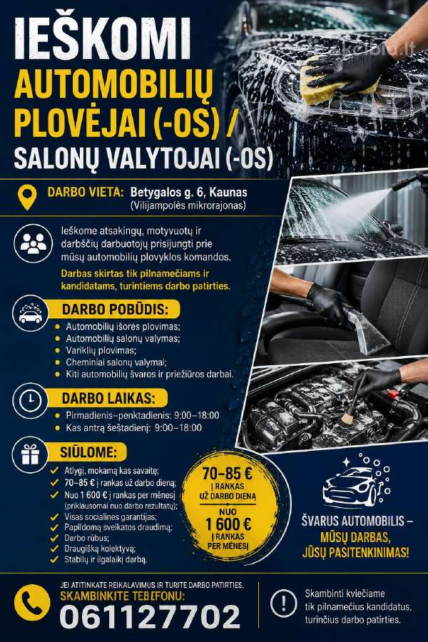 Ieškomi Automobilių Plovėjai – Salonų Valytojai
