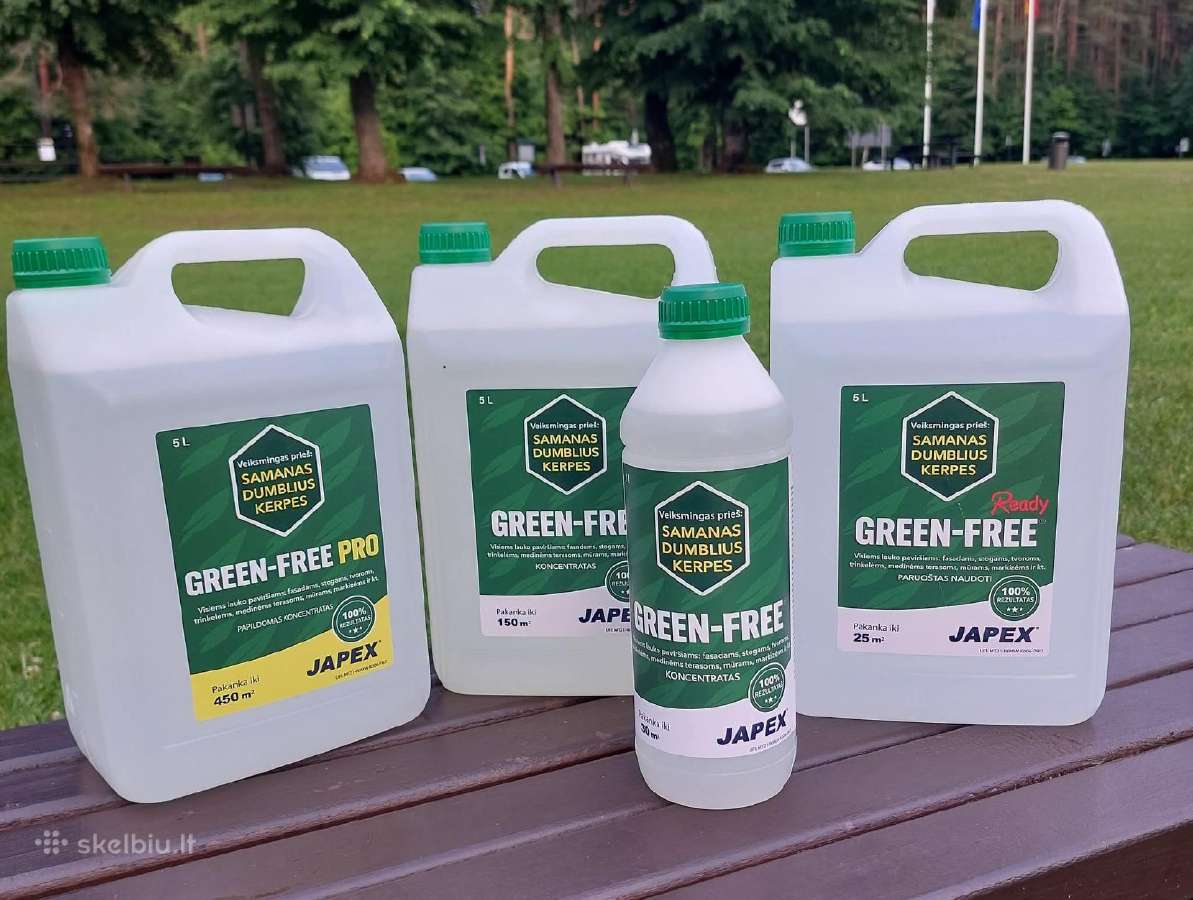 Green Free priemonė kuri naikina samanas, kerpes.