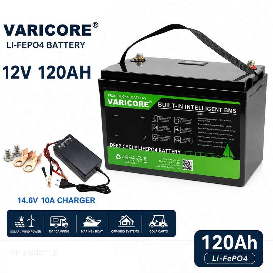 Varicore 12v Lifepo4 120ah akumuliatorius krovikli - nuotraukos Nr. 2