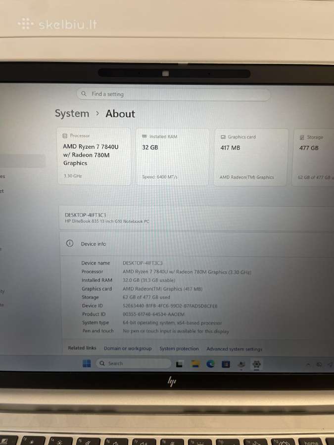 Hp Elitebook 835 G10 Ryzen7 7840u 32gb 512gb - nuotraukos Nr. 8