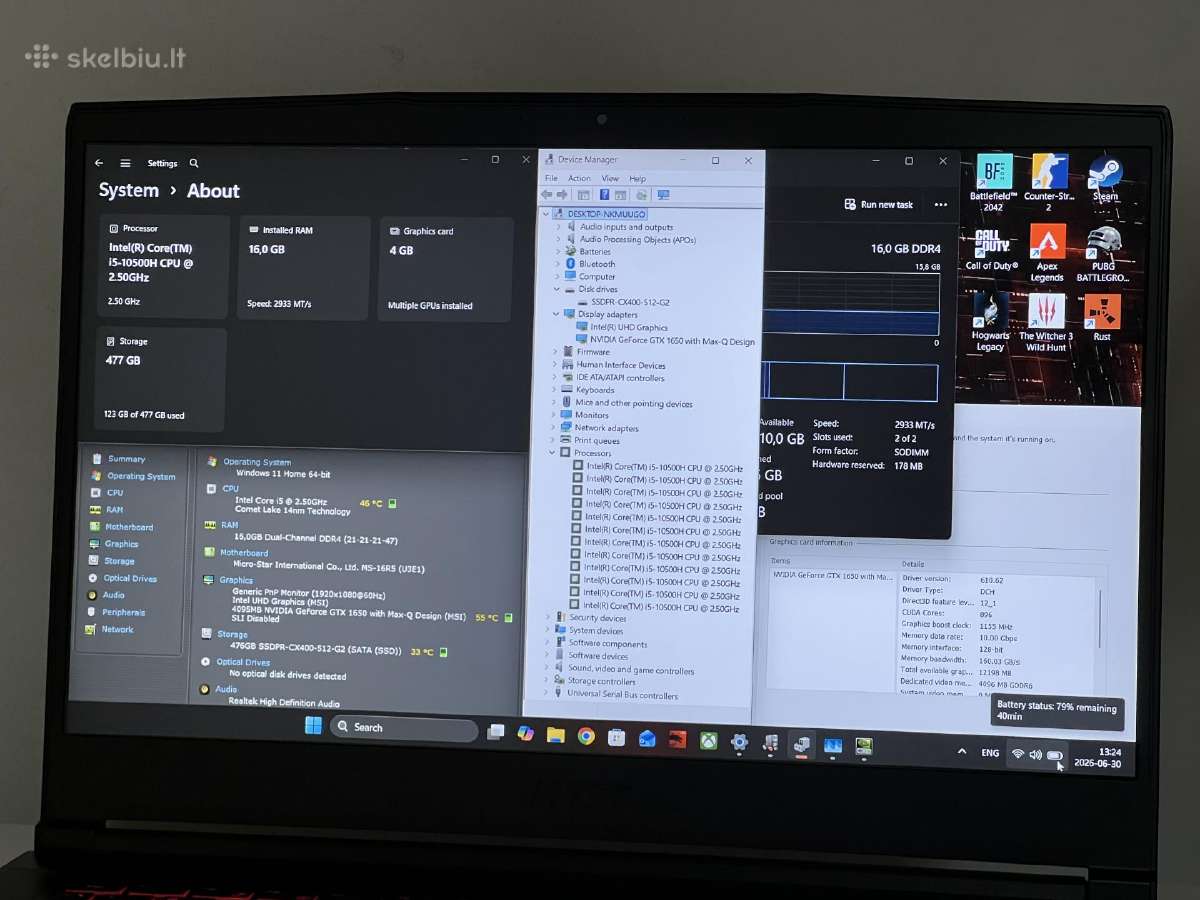 Parduodamas Msi Gf63 Thin su Gtx 1650, I5-10k. - nuotraukos Nr. 8