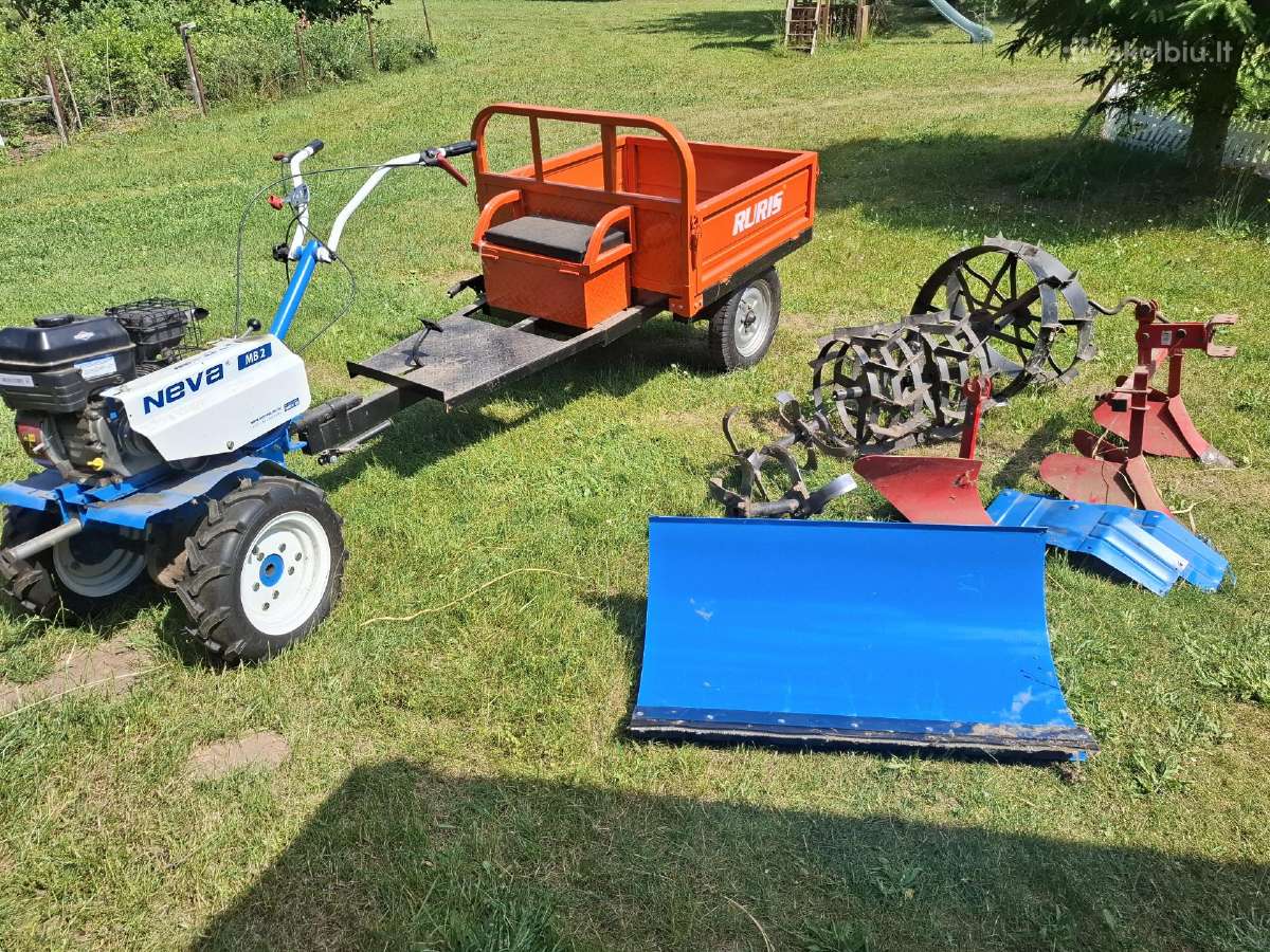 Motoblokas Neva2 su priekaba, padargais