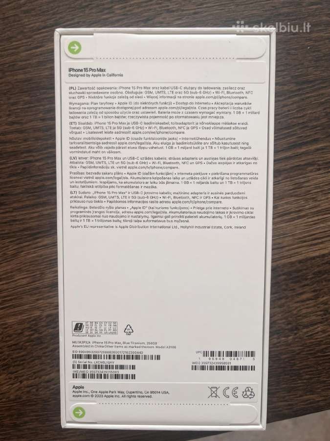 iPhone 15 Pro Max 256gb Neišpakuotas - nuotraukos Nr. 2