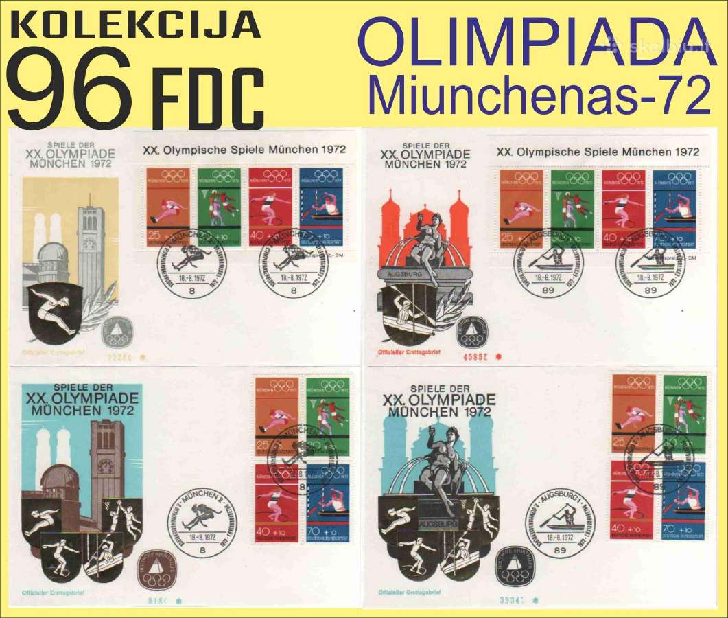 96 Fdc Olimpiada Miunchenas-72 - Vokų Kolekcija