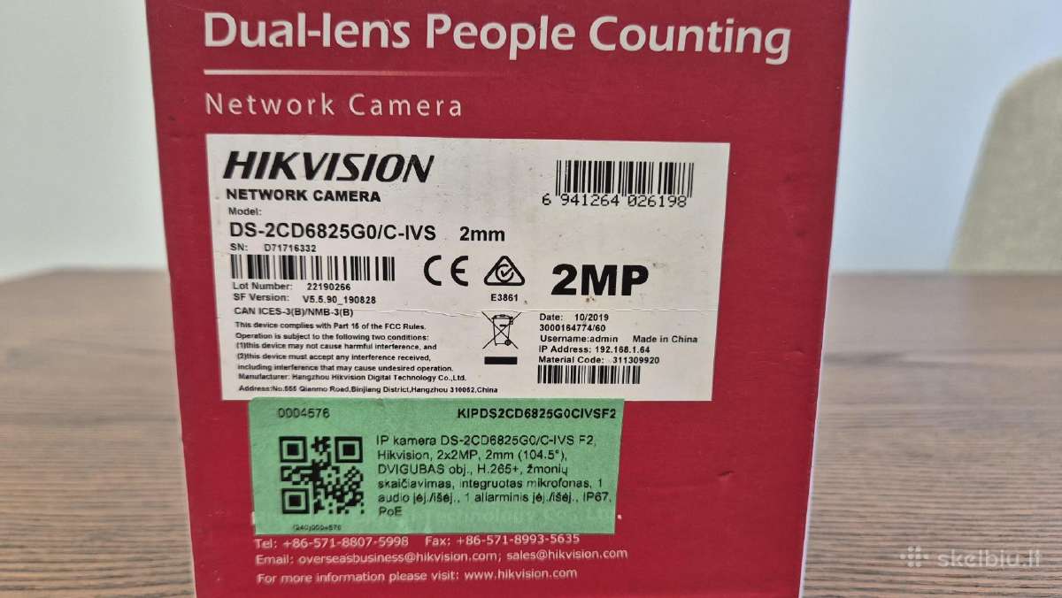 Hikvision DS-2cd6825g0/c-ivs Dual-lens People Coun - nuotraukos Nr. 2