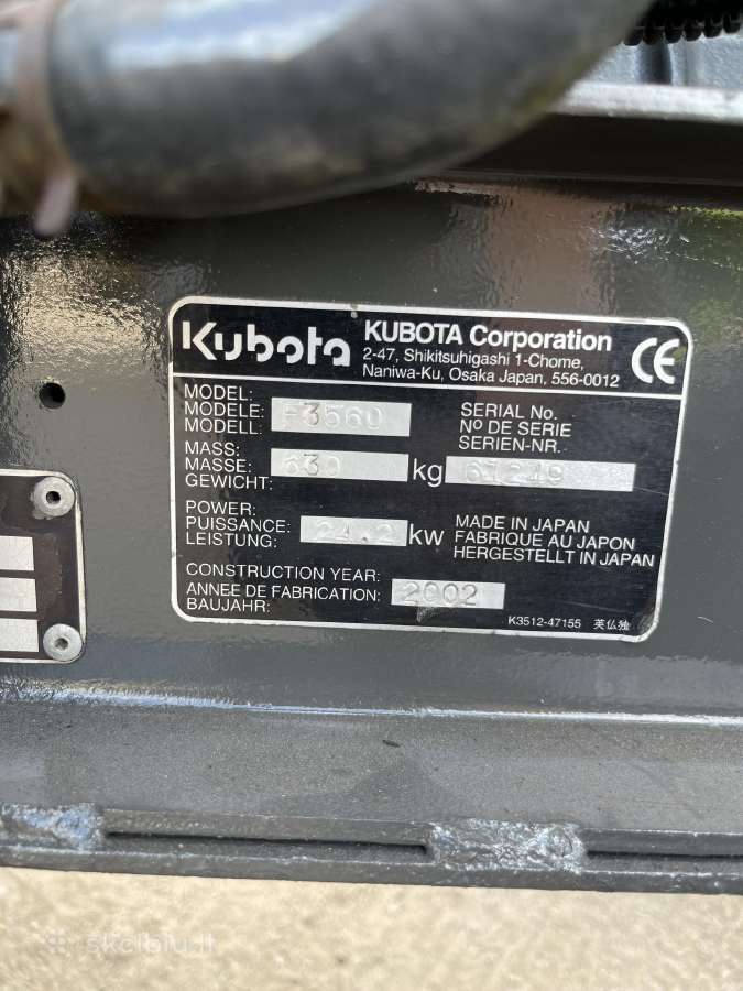 Sodo traktoriukas Kubota F3560 4x4 - nuotraukos Nr. 11
