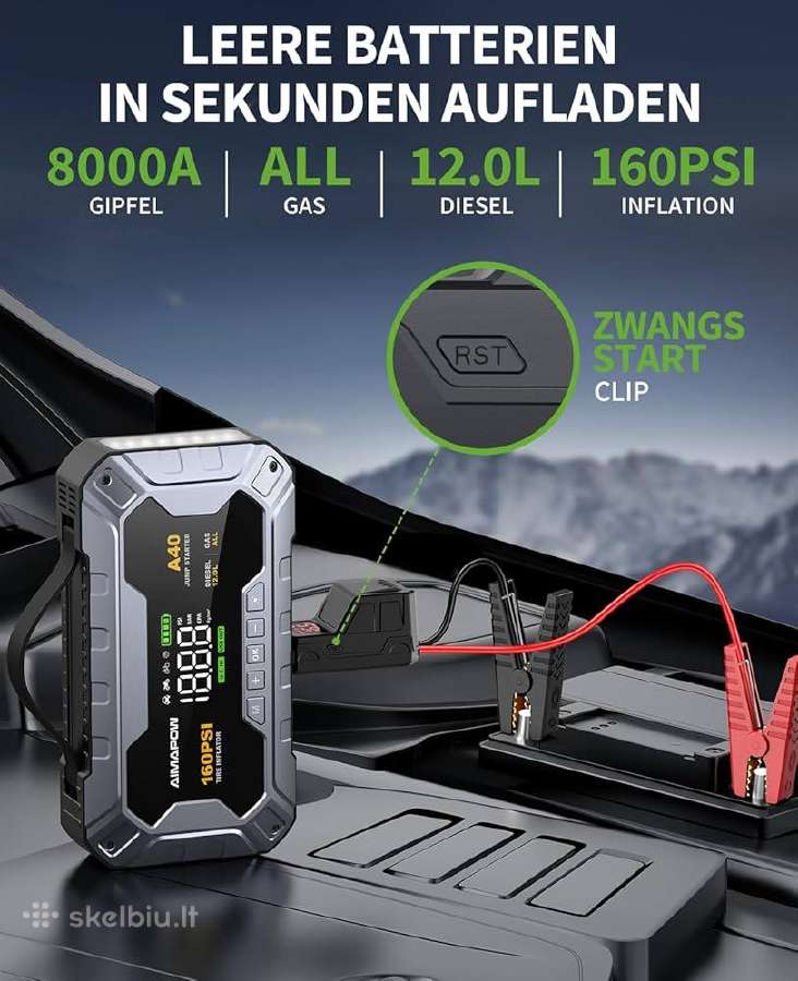 Jump Starteris Power Bank su kompresoriumi - nuotraukos Nr. 2