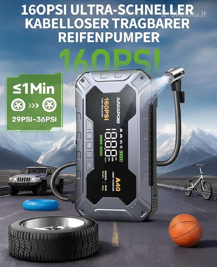 Jump Starteris Power Bank su kompresoriumi - nuotraukos Nr. 3
