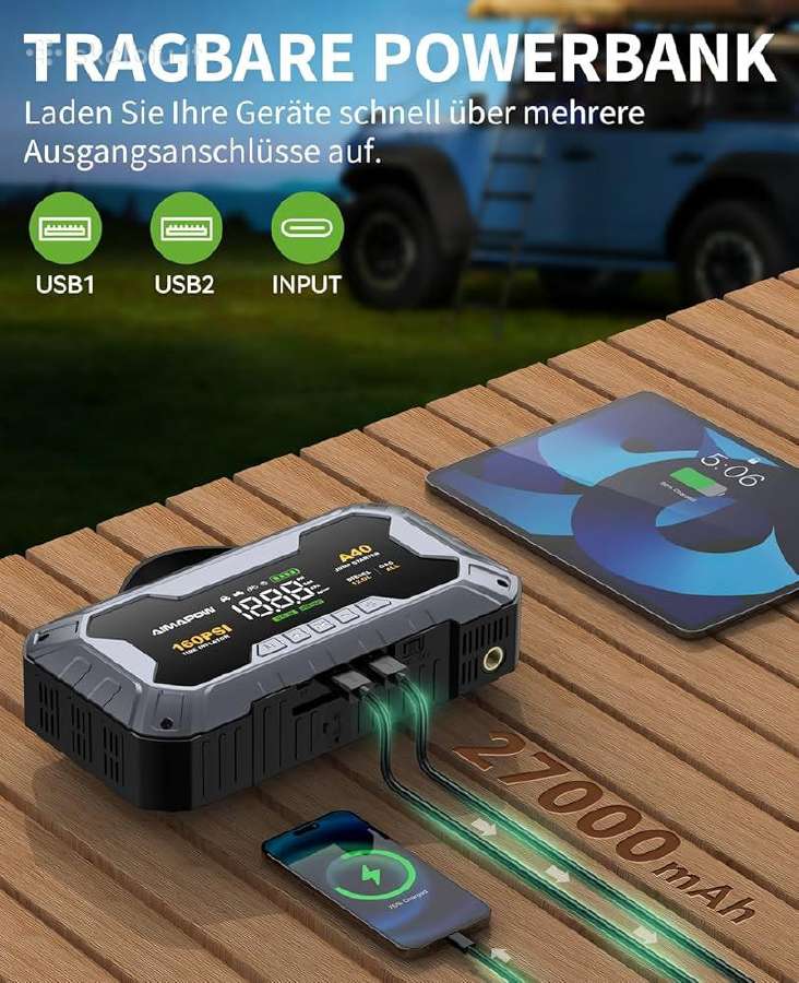 Jump Starteris Power Bank su kompresoriumi - nuotraukos Nr. 4