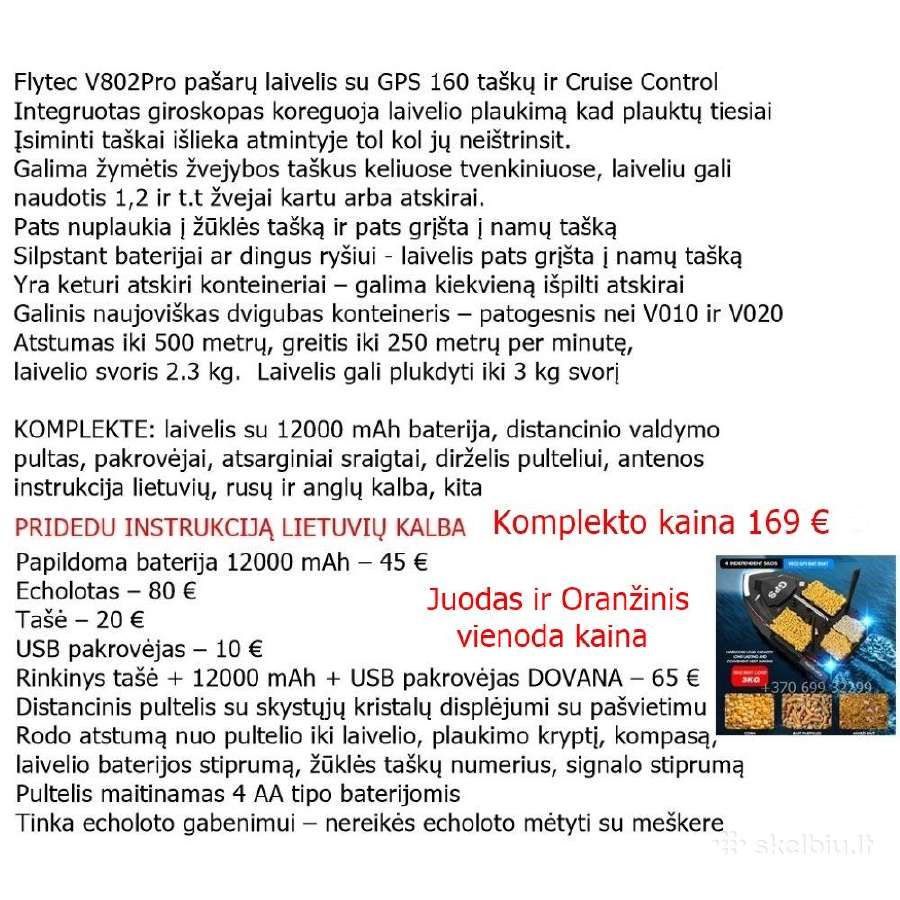 Flytec V802 Pro pašarų laivelis su GPS + Echolotas - nuotraukos Nr. 7