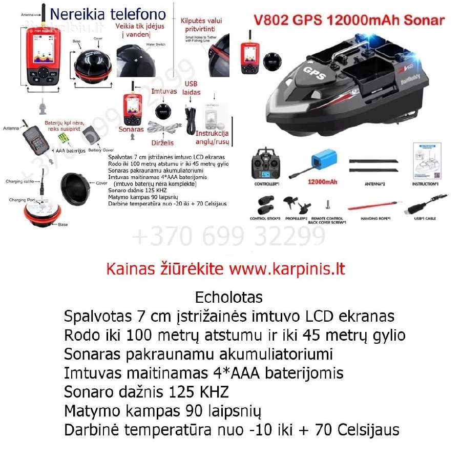 Flytec V802 Pro pašarų laivelis su GPS + Echolotas - nuotraukos Nr. 2