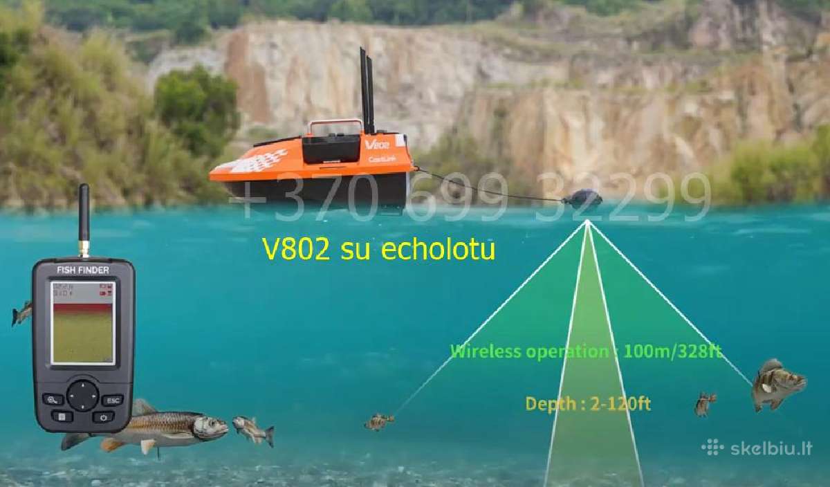 Flytec V802 Pro pašarų laivelis su GPS + Echolotas - nuotraukos Nr. 9