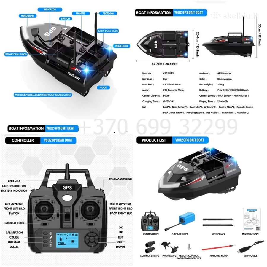Flytec V802 Pro pašarų laivelis su GPS + Echolotas - nuotraukos Nr. 12