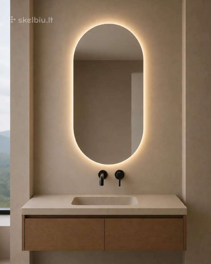 Ovalus LED veidrodis su foniniu apšvietimu
