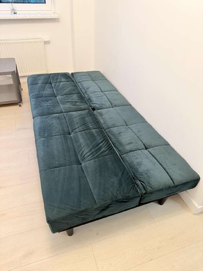 Super Kaina: tamsiai žalia aksominė sofa-lova - nuotraukos Nr. 2