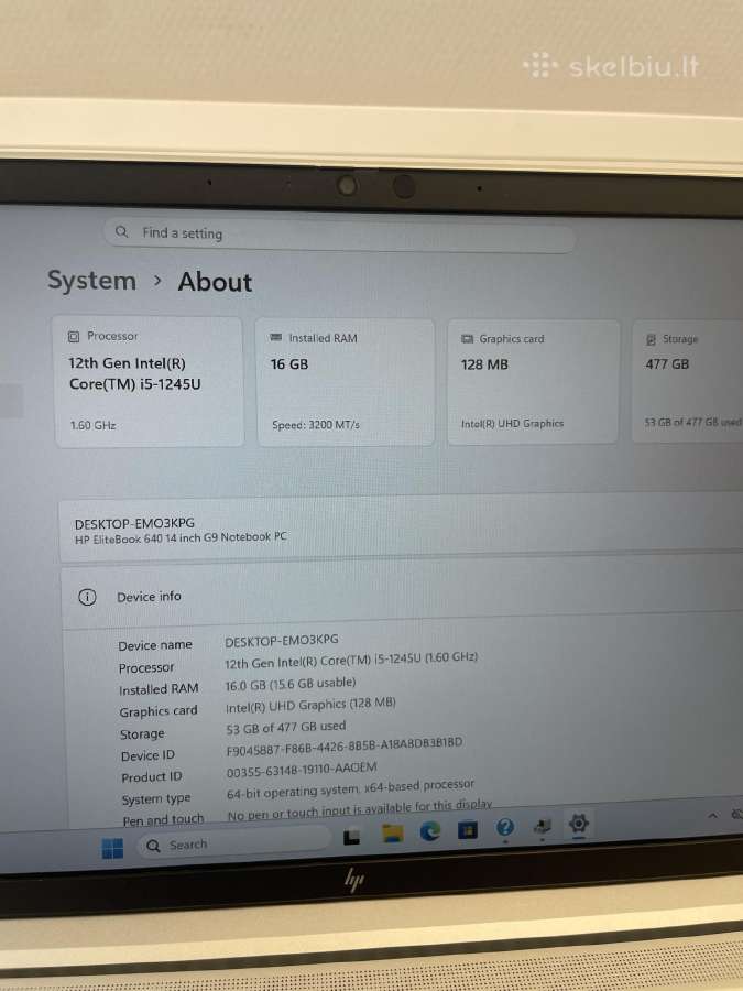 Elitebook 640 G9 i5-1245u 16gm RAM 512gb SSD - nuotraukos Nr. 10