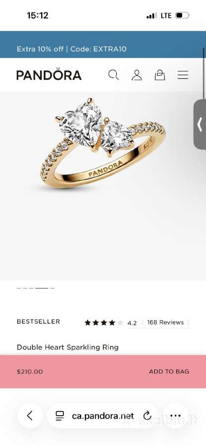 Pandora Double Heart Sparkling Ring - nuotraukos Nr. 8