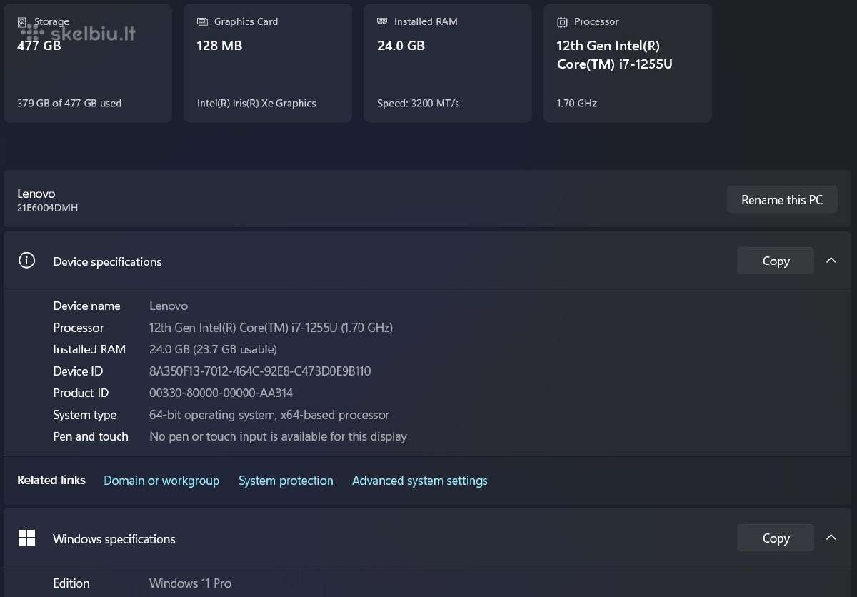 Lenovo E15 Gen4, i7 1255u, 24gb RAM, 500gb SSD - nuotraukos Nr. 11