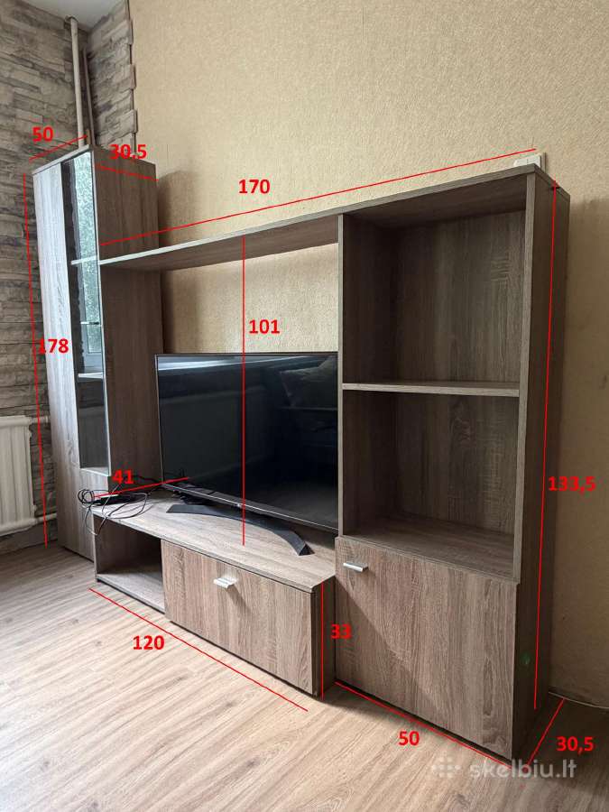 Svetainės sekcija / TV spintelė su lentynomis - nuotraukos Nr. 2