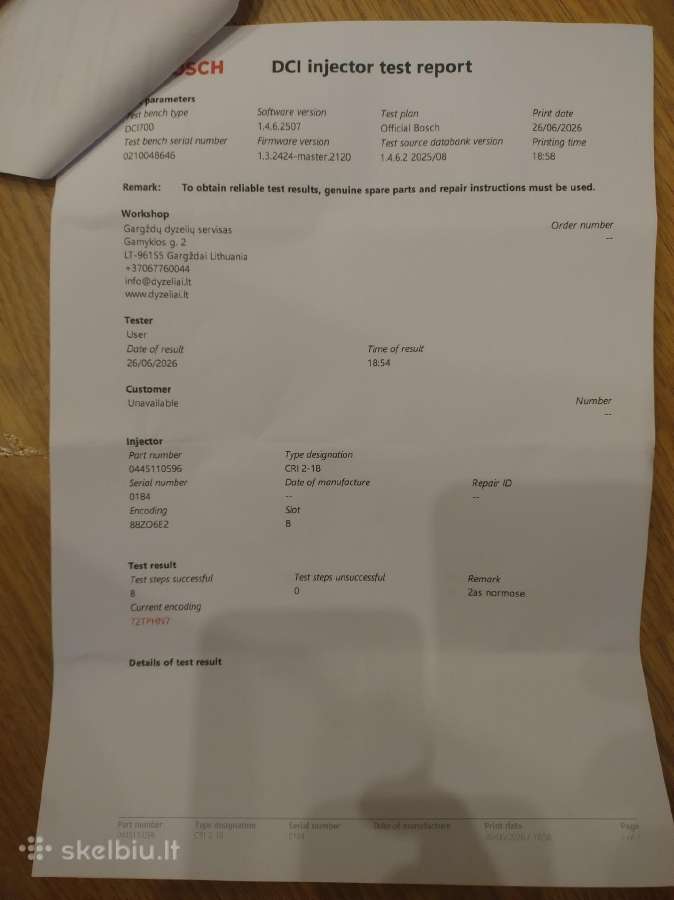 Bmw N47 / N57 purkštukai Bosch 0445110596 / 781070 - nuotraukos Nr. 6