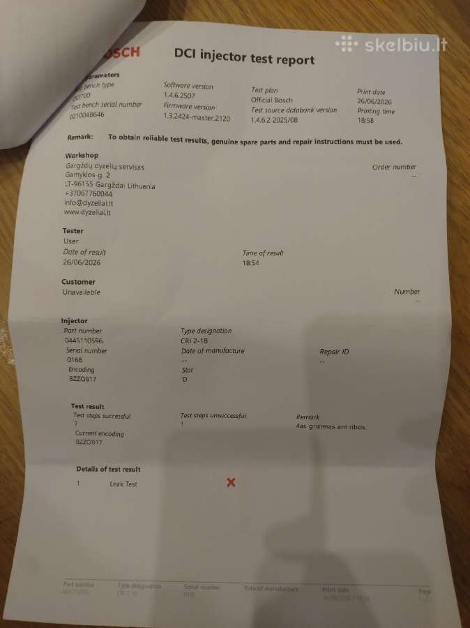Bmw N47 / N57 purkštukai Bosch 0445110596 / 781070 - nuotraukos Nr. 7