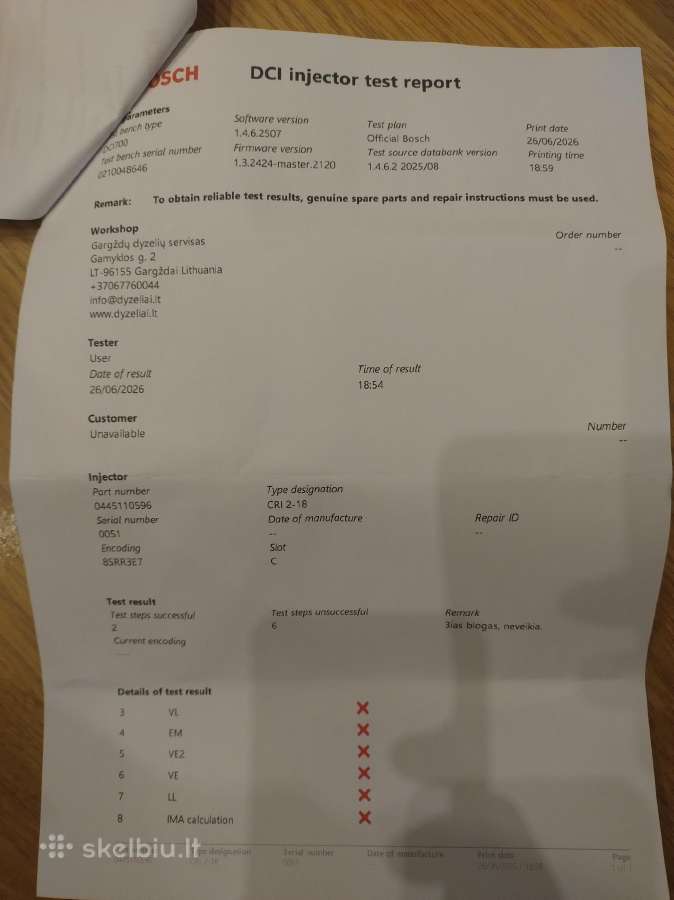 Bmw N47 / N57 purkštukai Bosch 0445110596 / 781070 - nuotraukos Nr. 8