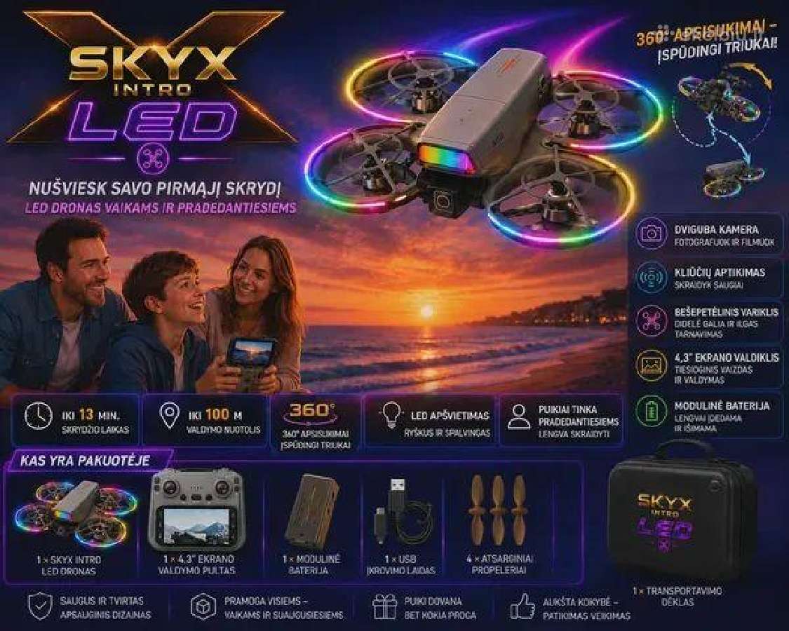 Dronas su propelerių apsaugą ir LED apšvietimu - nuotraukos Nr. 7