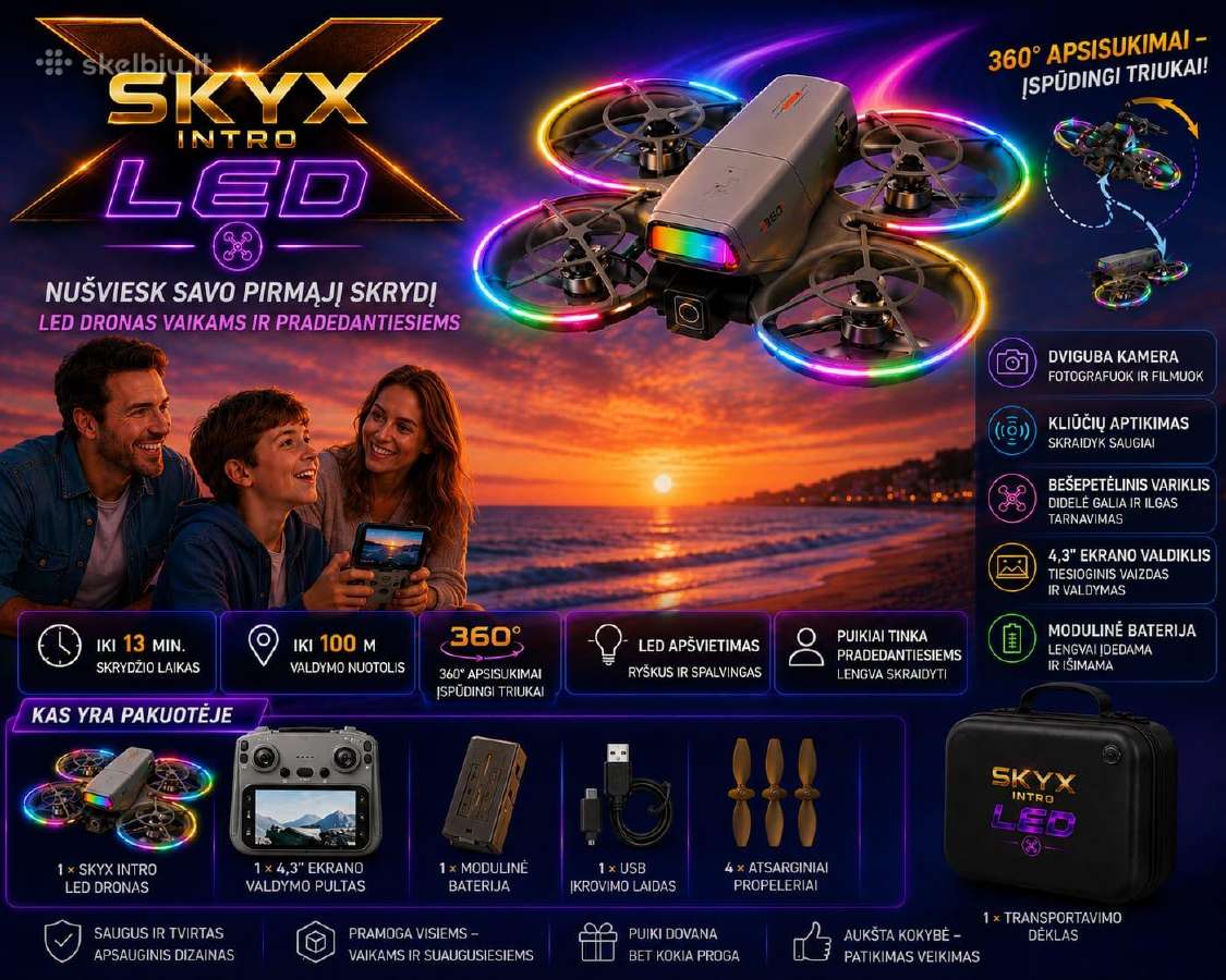 Dronas su propelerių apsaugą ir LED apšvietimu - nuotraukos Nr. 6