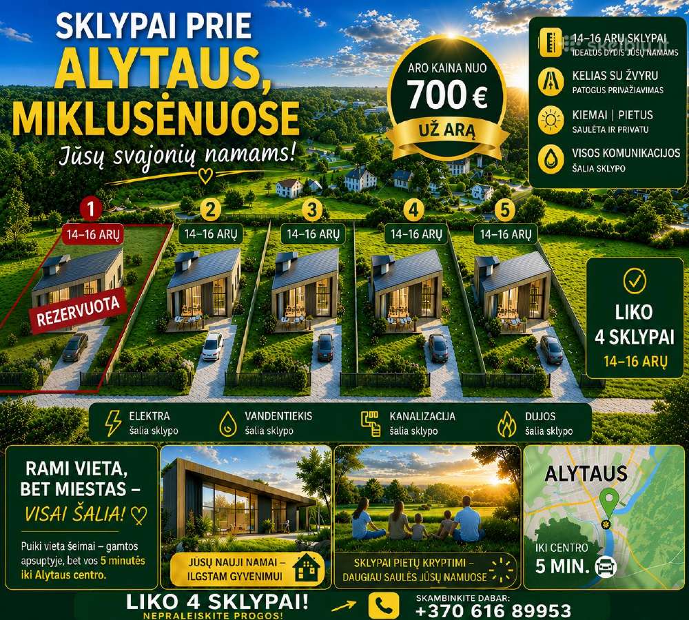 4 sklypai šalia Alytaus