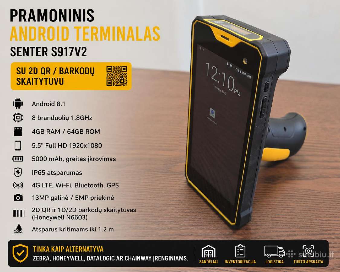 Pramoninis Android terminalas su 2d Qr / barkodų s
