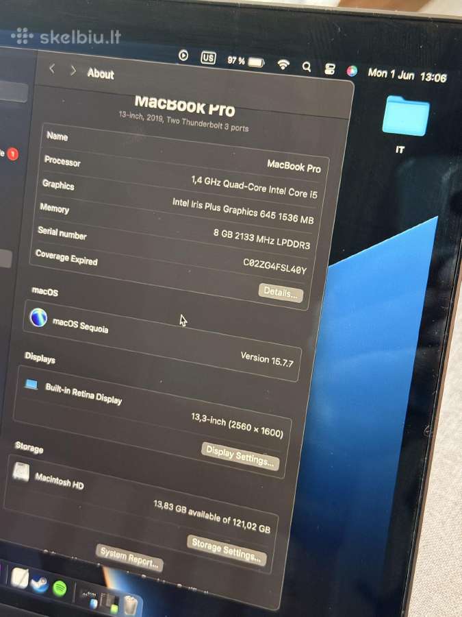 MacBook Pro 2019 8gb RAM 128gb SSD - nuotraukos Nr. 7