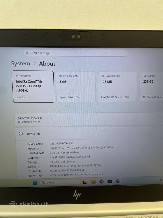 Hp Elitebook 840 G5 i5-8350u 8gb RAM 256 GB SSD - nuotraukos Nr. 9
