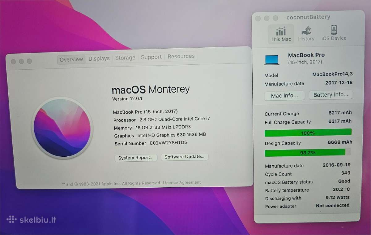 Apple MacBook Pro A1707 (15-inch, 2017) - nuotraukos Nr. 5