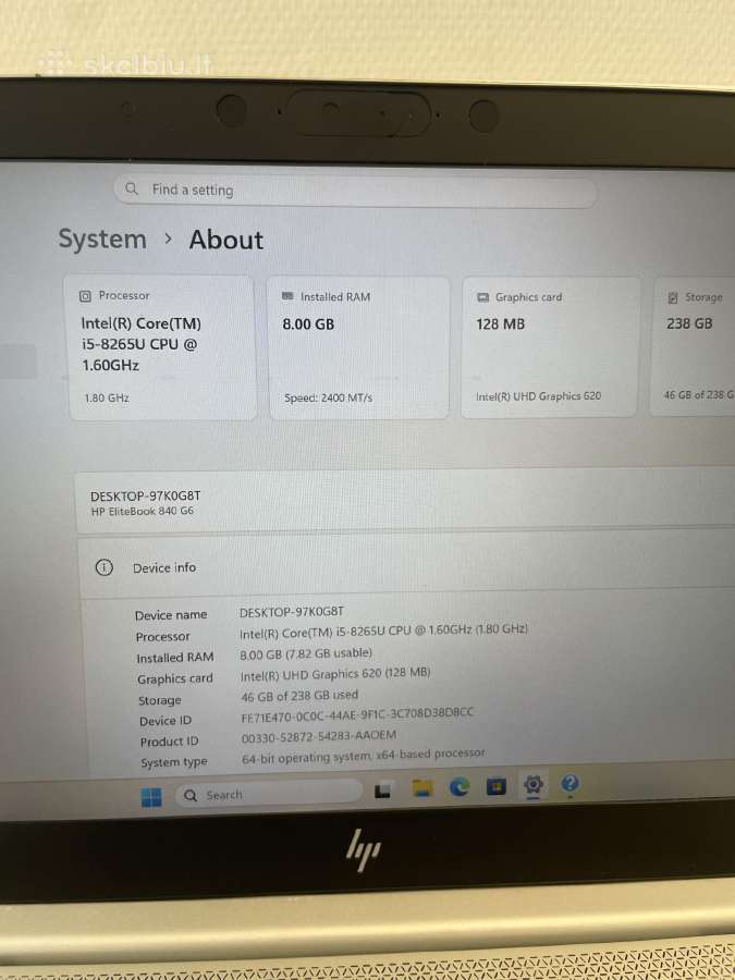 Hp Elitebook 840 G6 i5-8265u 8gb RAM 256 GB SSD - nuotraukos Nr. 8