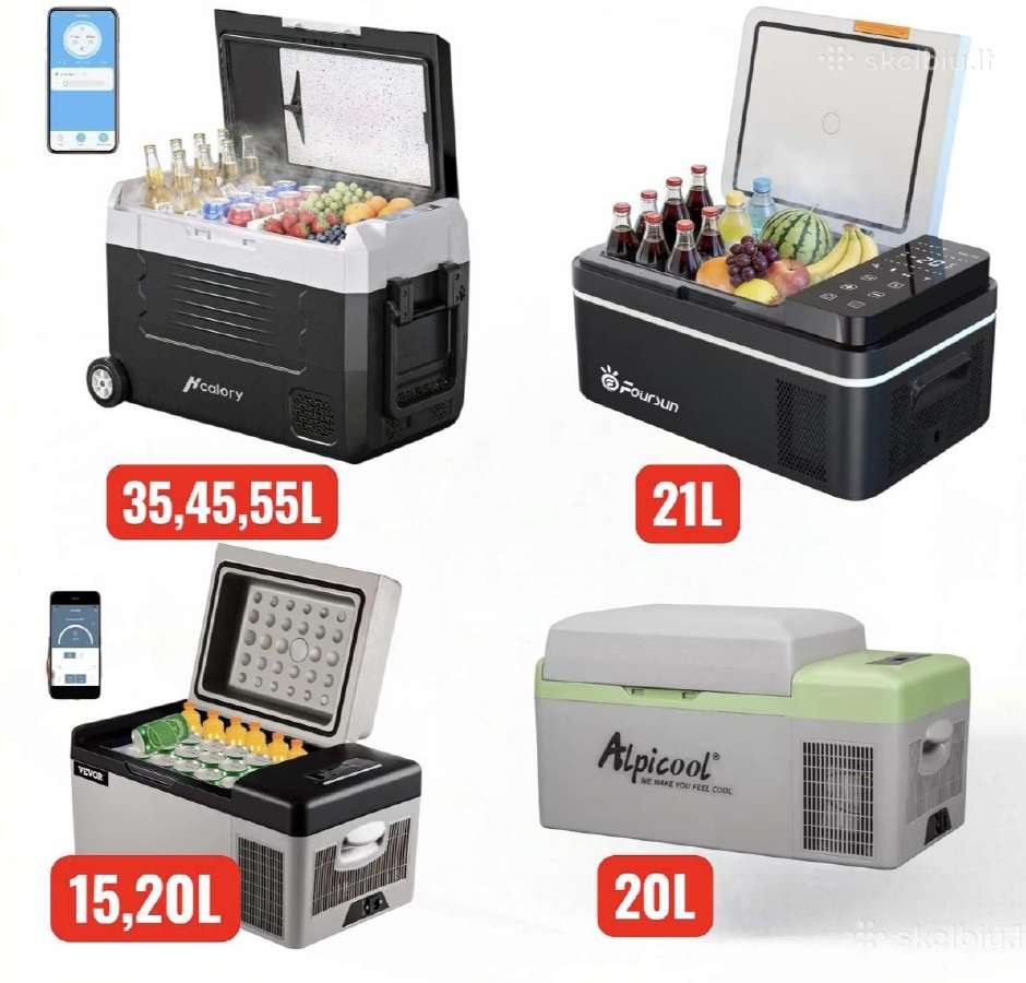 Automobiliniai šaldytuvai 12v-24v-220v nuo 15-55l.