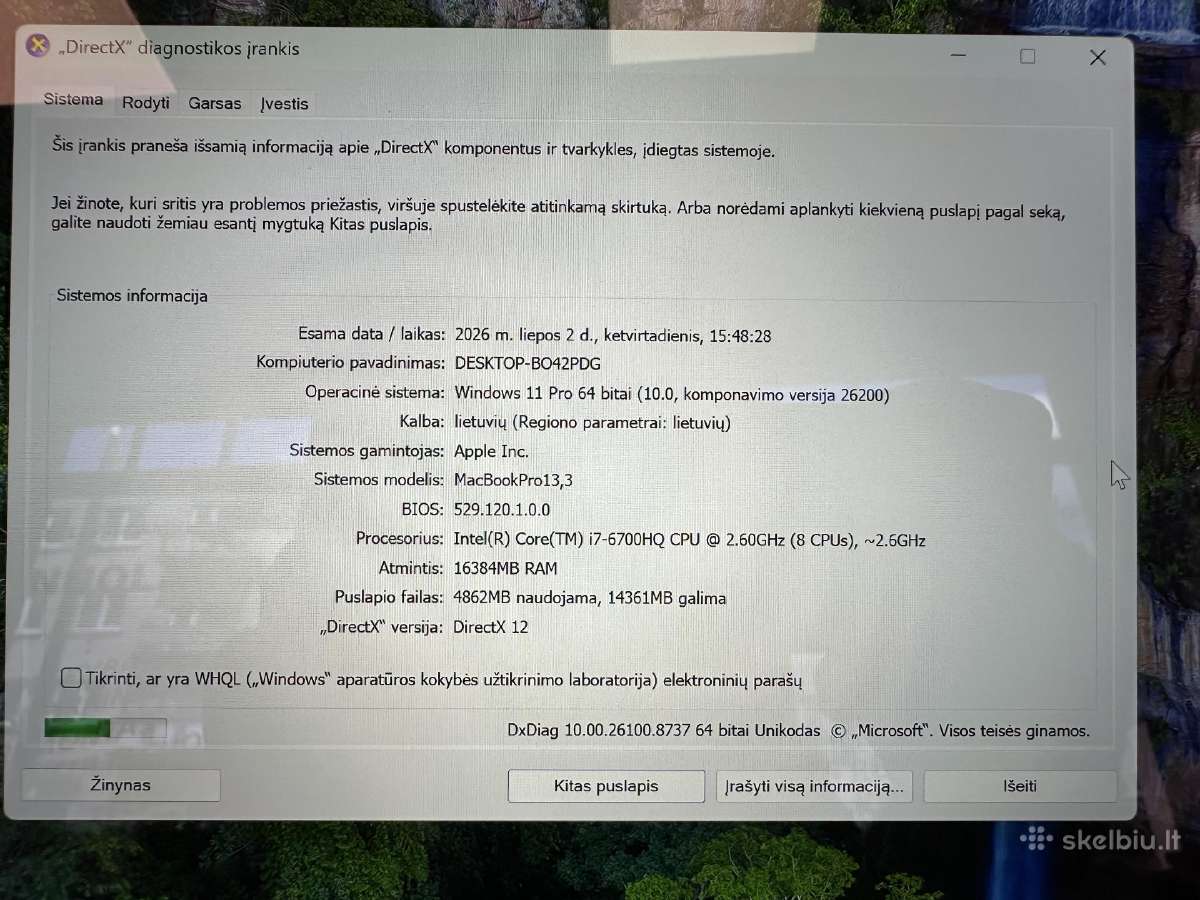 MacBook Pro 15 2016 Su Windows i7/256gb/16gb - nuotraukos Nr. 4