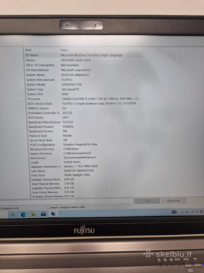 Fujitsu Lifebook E756 i5 6300u / 8gb RAM/256ssd - nuotraukos Nr. 8