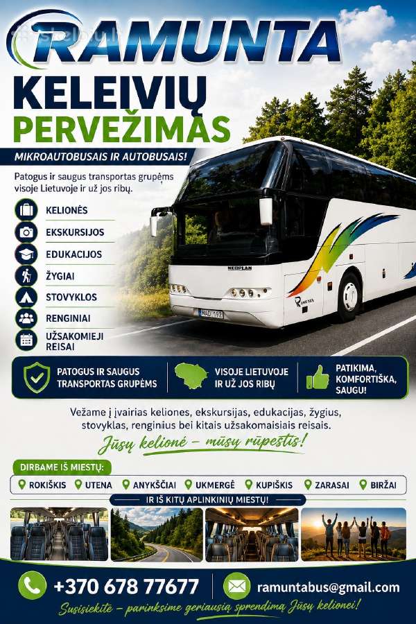 Autobusų nuoma-keleivių pervežimas iki 70 keleivių