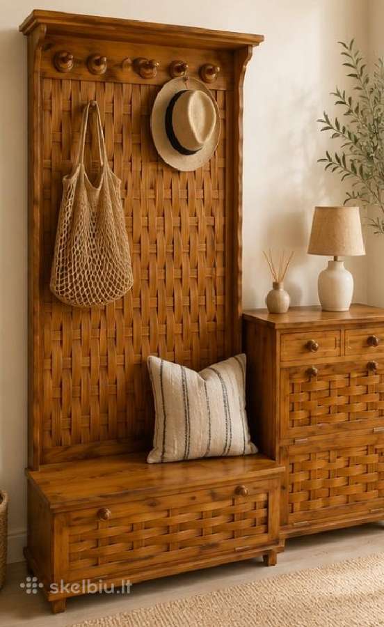 Mediniai prieškambario baldai boho/ rattan