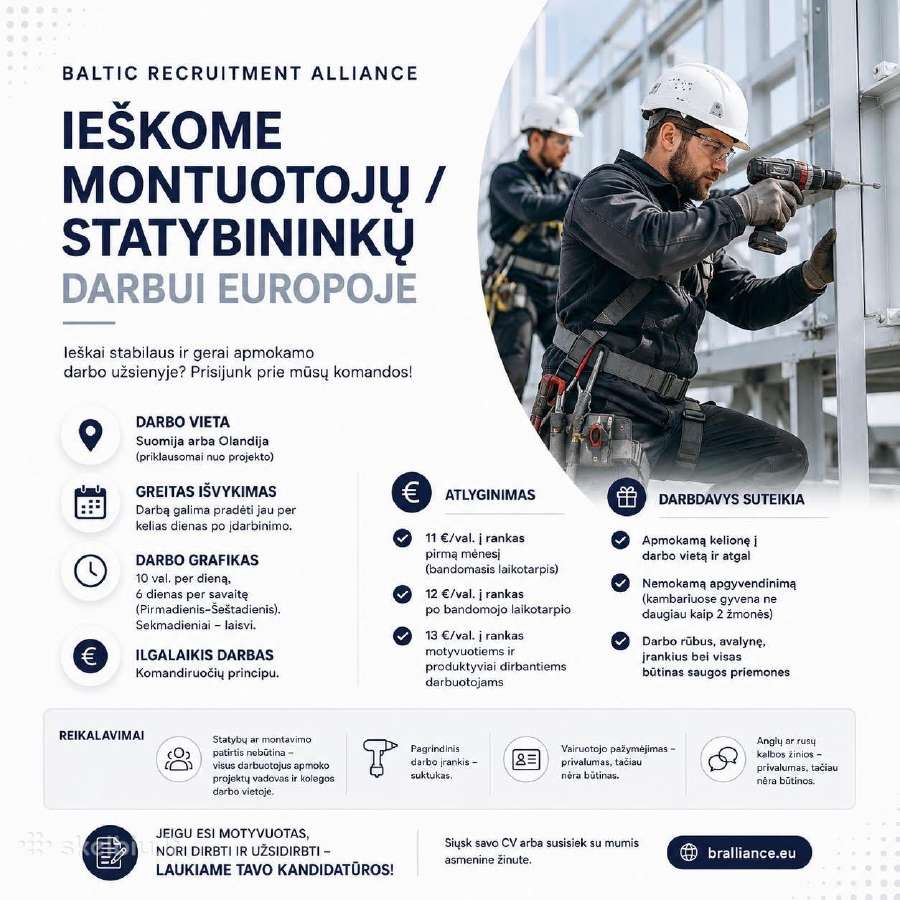 Ieškome Montuotojų / Statybininkų Darbui Europoje