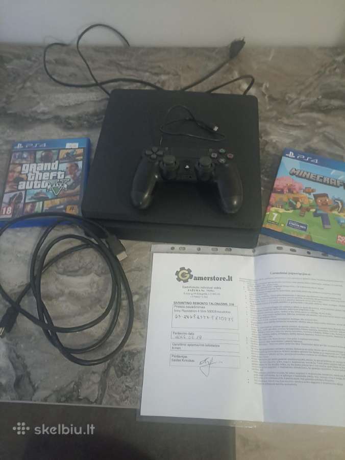 Ps4 Slim 500gb, 1 pultas (dualshock) + 2 game