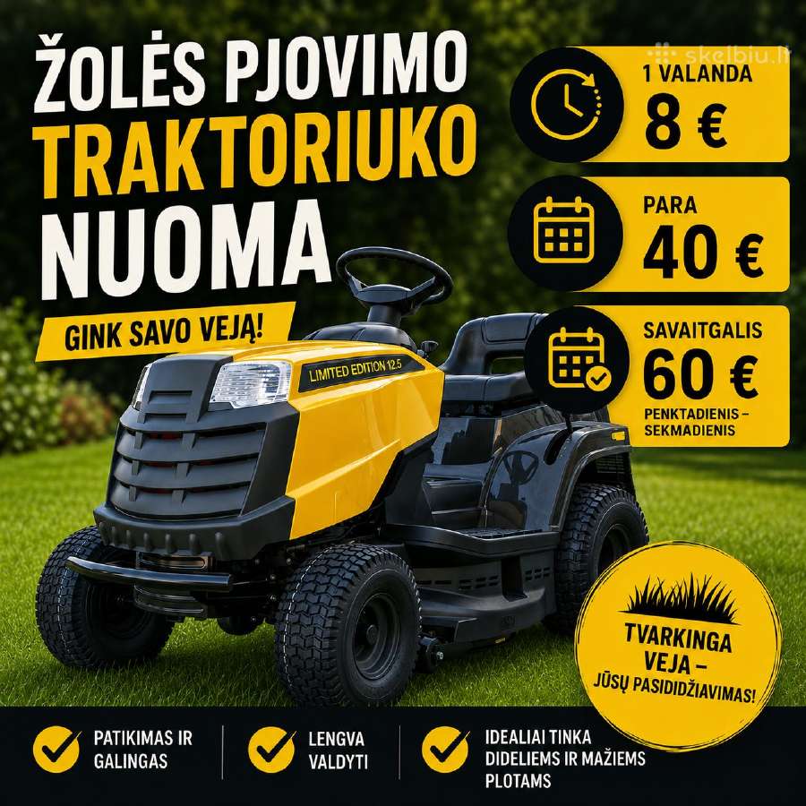 Žolės pjovimo traktoriuko nuoma