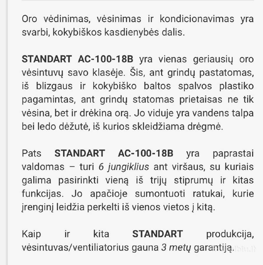 Oro vėsintuvas-ventiliatorius Standart Ac100-18b - nuotraukos Nr. 6