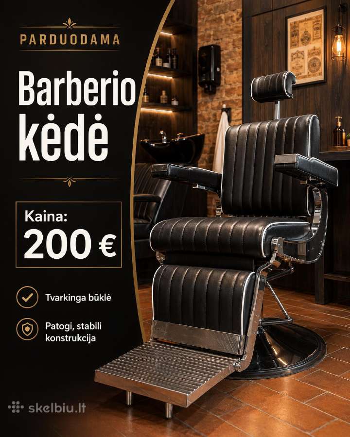 Profesionali barberio / kirpyklos kėdė, hidraulinė