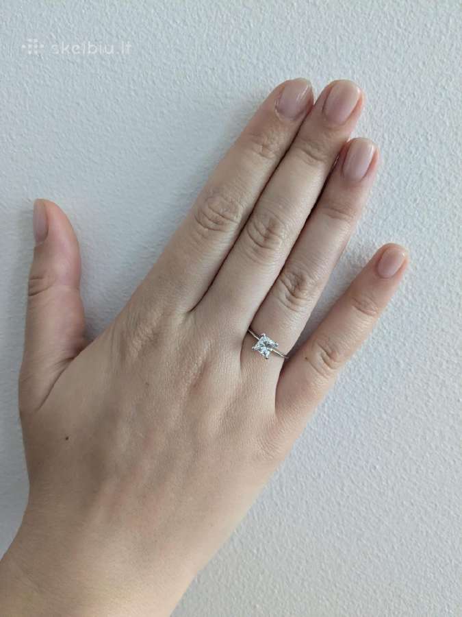 Balto aukso žiedas su princess cut deimantu Vs1 - nuotraukos Nr. 7