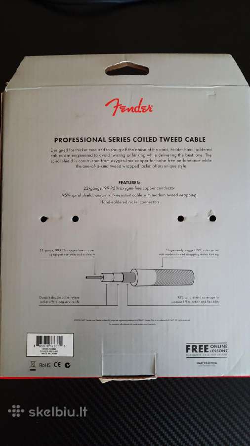 Fender Prof. Coil Cable 9m Wh Tweed - nuotraukos Nr. 3