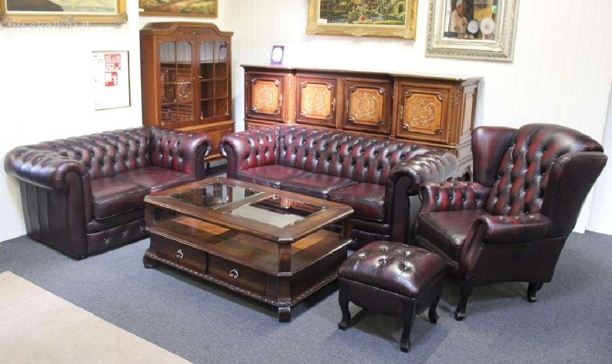 Chesterfield baldų komplektas 3+2+1 ir pufas - nuotraukos Nr. 2